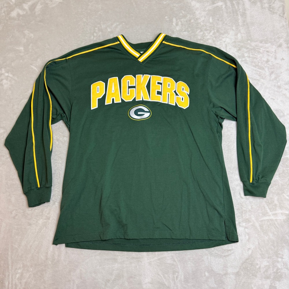 VTG 90s Lee Sport Green Bay Packers Pullover Men XL Green V-Neck Embroidered EC